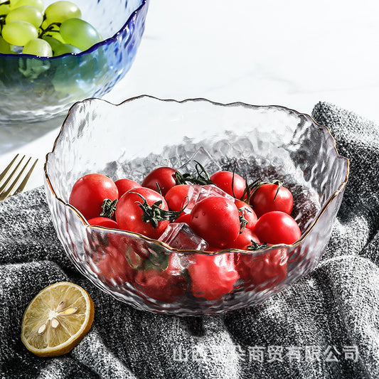 Japanese Style Glass Bowl Gold Rim Salad Bowl Transparent Fruit Plate Dessert Bowl Instant Noodle Bowl Rice Bowl Tableware Household Snack Bowl