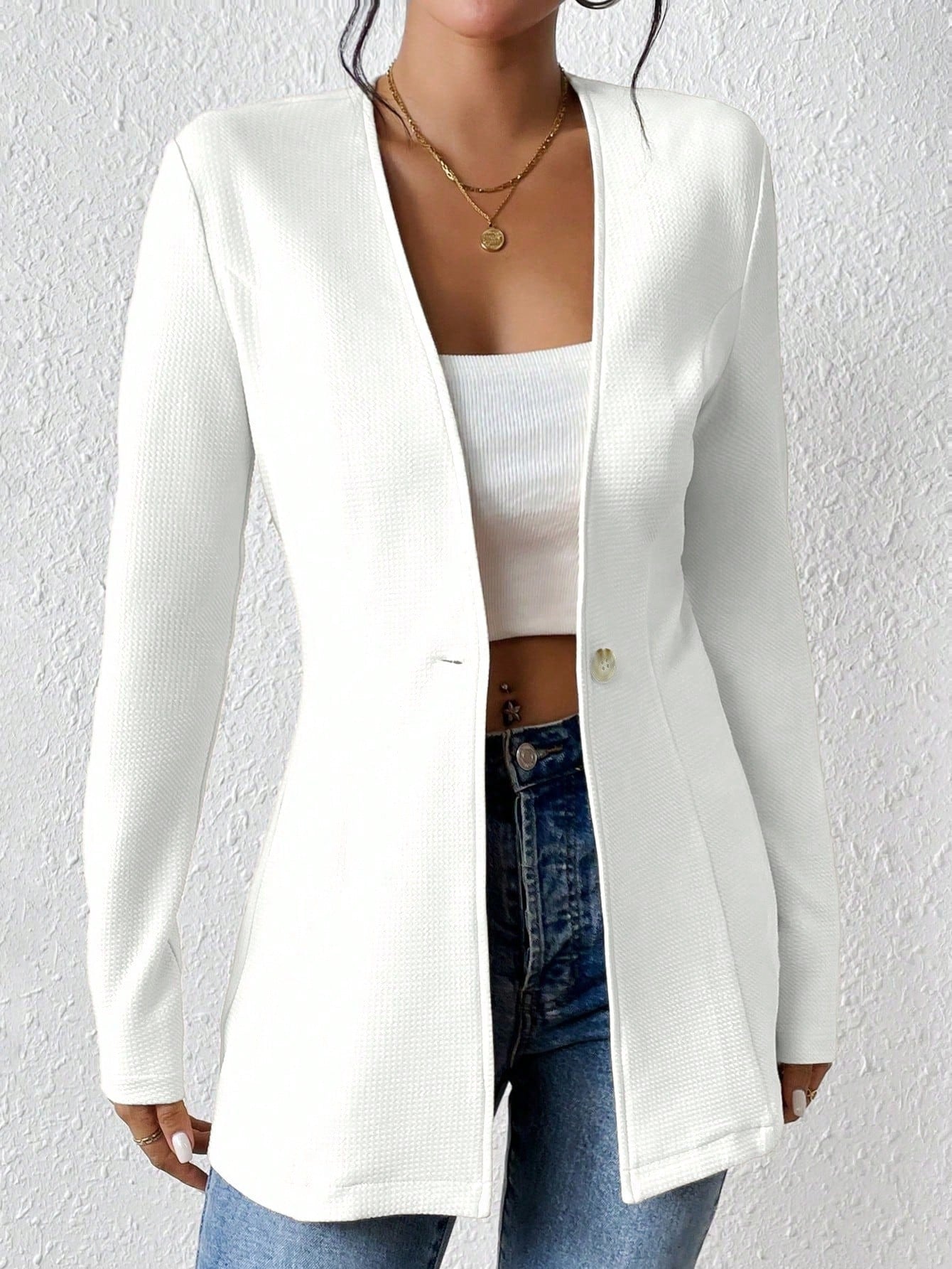 2025New Korean Fashion Style from Amazon Europe and America V Single Button Solid Color Long Sleeve Blazer