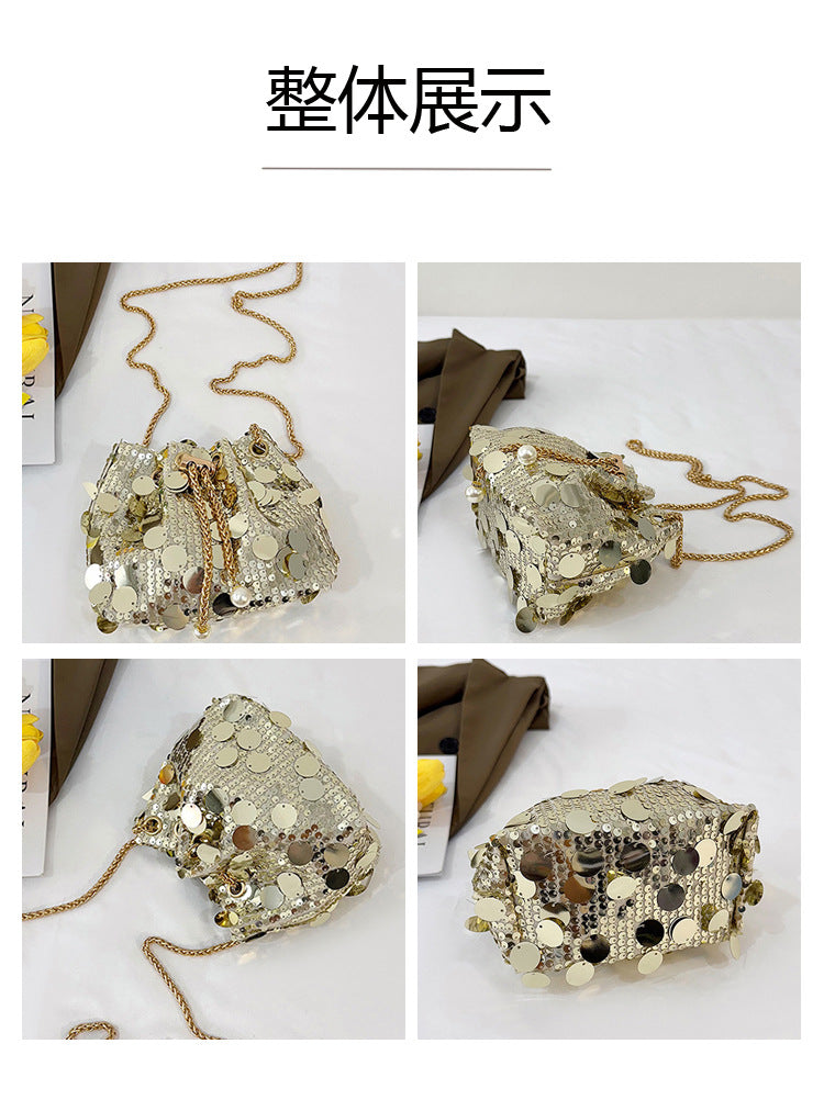 Trendy and High-End Sequin Bucket Bag2025Summer New Fashion Versatile Stylish French Chain Single Shoulder Crossbody