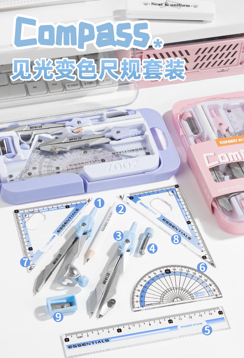Compass and Ruler Set Essential Study Supplies for Middle School Students Elementary School Special Math Drawing Tool Set Ruler and Compass