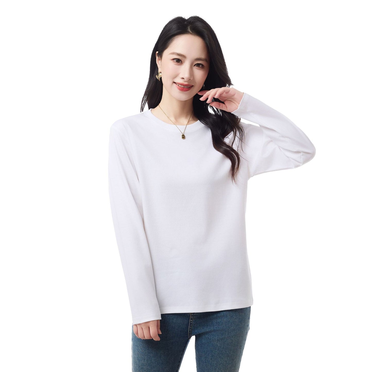 Pure Cotton Liquid Ammonia Triple Protection Long Sleeve t Men's T-shirt2025Autumn Unisex Crew Neck Pullover Solid Color Basic T-Shirt
