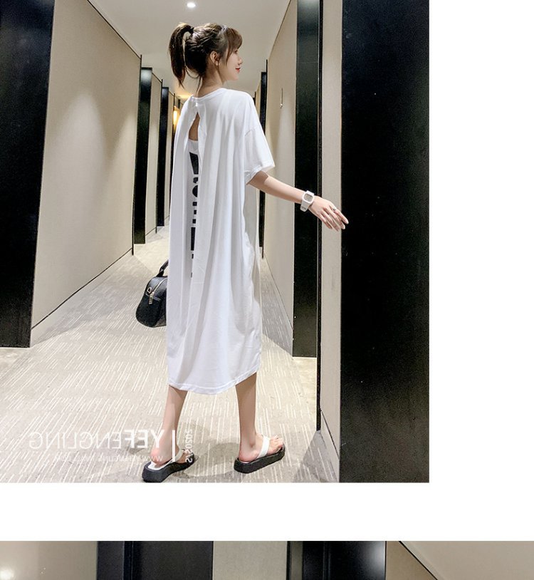 Summer Korea200Jin Fat mm Dress Women's Long Backless Loose Maxi Dress Plus Size Short Sleeve Maternity T T-shirt Skirt