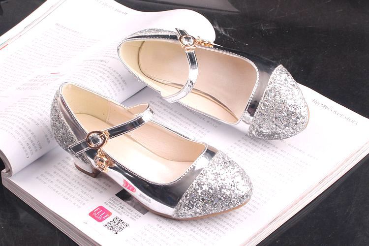 Girls' Leather Shoes Korean Style High Heel Princess Shoes Frozen Silver Children's Dance Shoes Elsa Shoes Summer