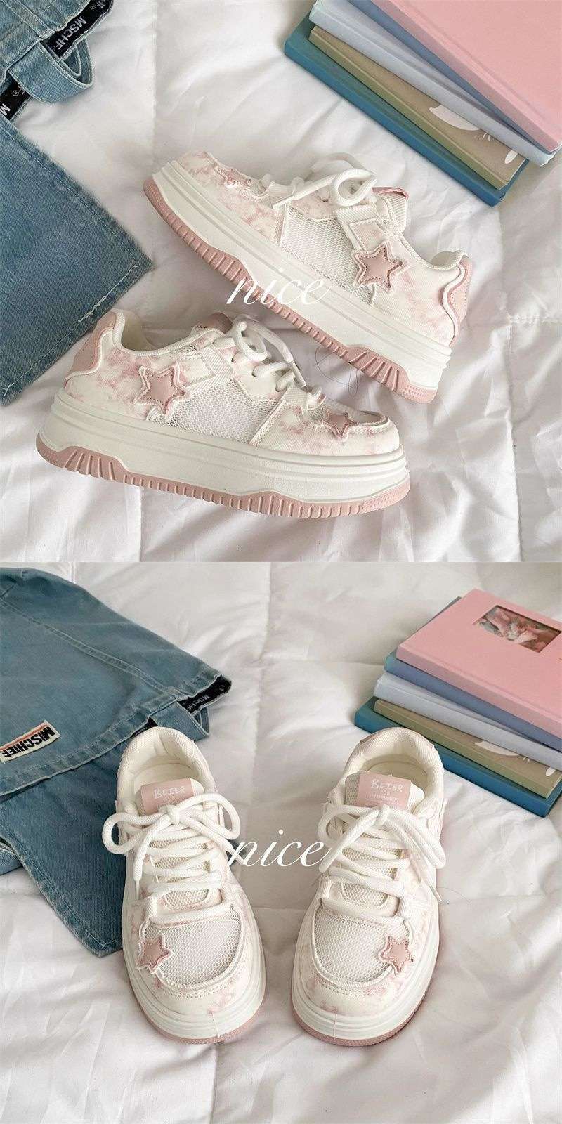 Star Breathable Mesh White Shoes for Women2025Summer New Bread Shoes Niche Versatile Casual Sports Sneakers