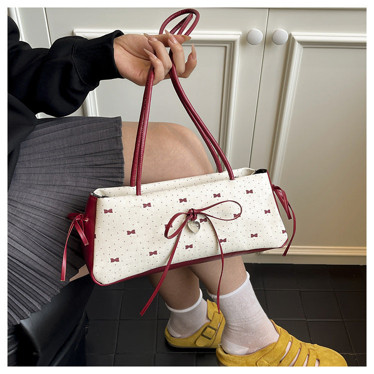 Korean Style High-Value Bowknot Bag for Women2025Summer New Single Shoulder Underarm Bag Fashion Polka Dot Handheld Small Bag for Women