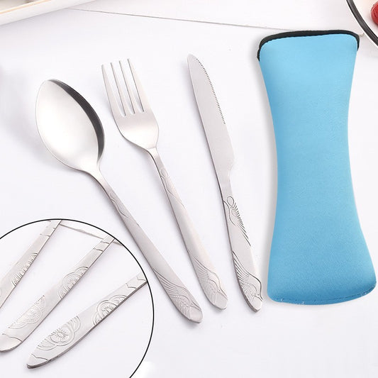 Stainless Steel Western Steak Knife Fork Spoon Cloth Bag Portable Western Cutlery Three-Piece Set Creative Gift Set Cross-Border Source