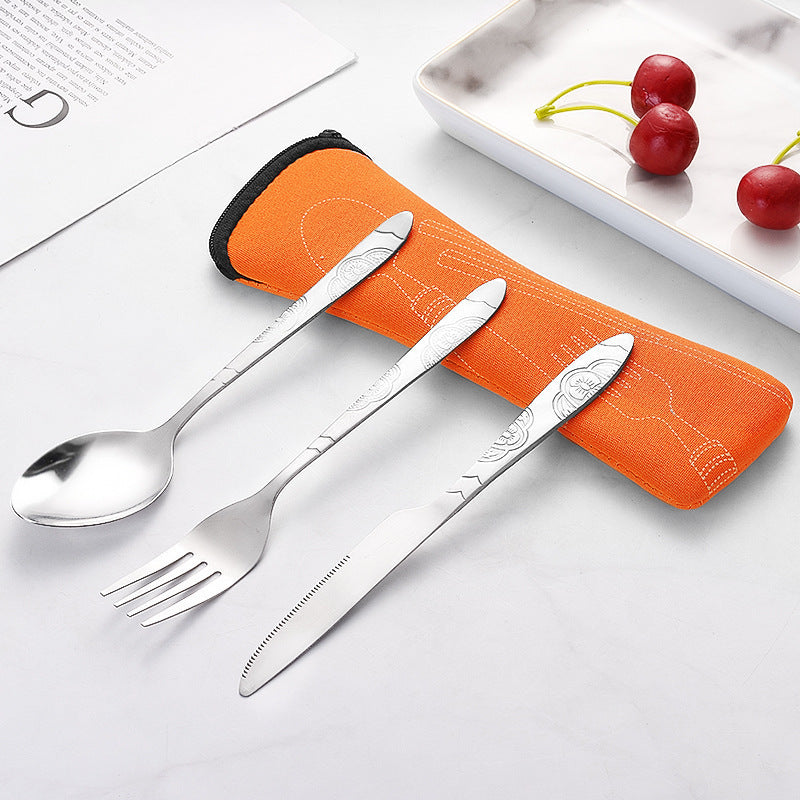 Stainless Steel Western Steak Knife Fork Spoon Cloth Bag Portable Western Cutlery Three-Piece Set Creative Gift Set Cross-Border Source