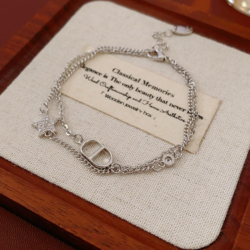 Zircon Star Pig Nose Double Layer Bracelet Niche Light Luxury High-end Versatile Fashion Commuting Vintage Jewelry