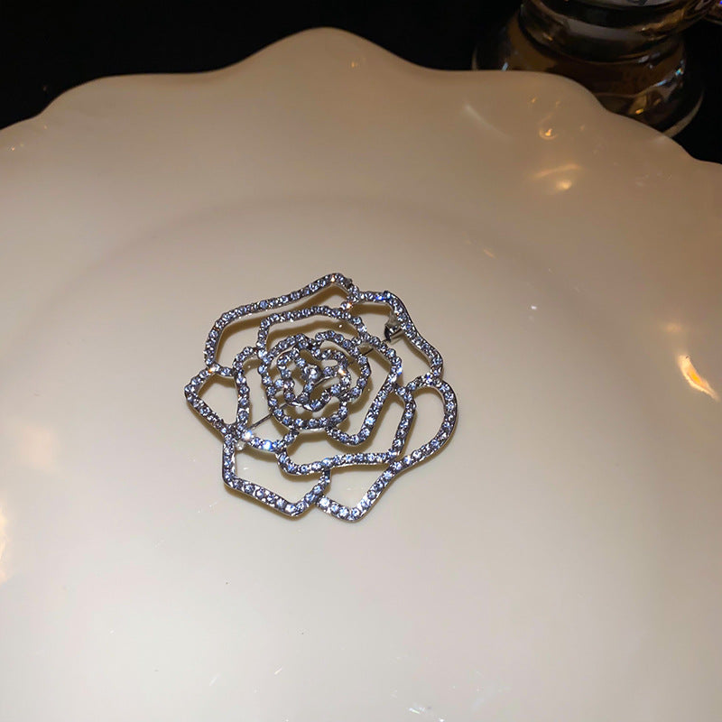Real Gold Plated Zircon Flower Brooch Niche Light Luxury High-end Elegant Brooch High-end Women's Dress Accessories Wholesale