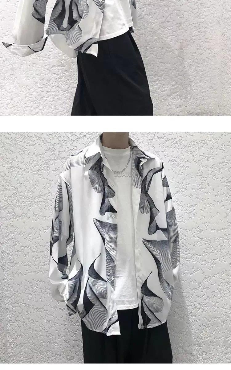 Autumn Hong Kong Style Cool Long Sleeve Shirt for Men Dark Style Design Top Youth Casual Loose Shirt
