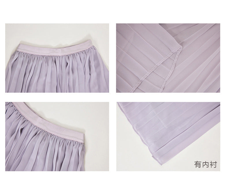 Thirteen Lines·Yunheyu Gentle Light Purple Pleated Long Skirt for Women Versatile Casual Vacation Style Draped Half Skirt
