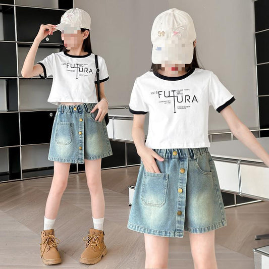 Children's Denim Skirt Short Thin Style2025 for Older Children Student Version Mid-Length Shorts