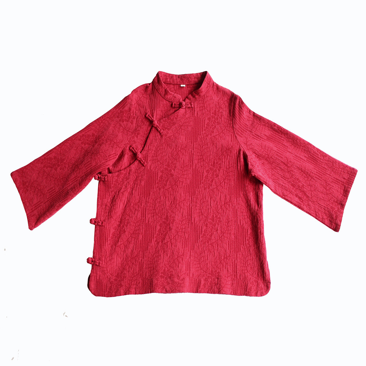 8813Xi Mo Women's Clothing Republic of China Retro Artistic Spring and Autumn New Double Layer Jacquard Button Shirt Chinese Style Short Top