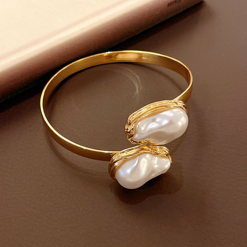 Baroque Pearl Wrap Open Bracelet Fashionable Light Luxury Elegant High-end Bracelet New Style Hand Jewelry Wholesale