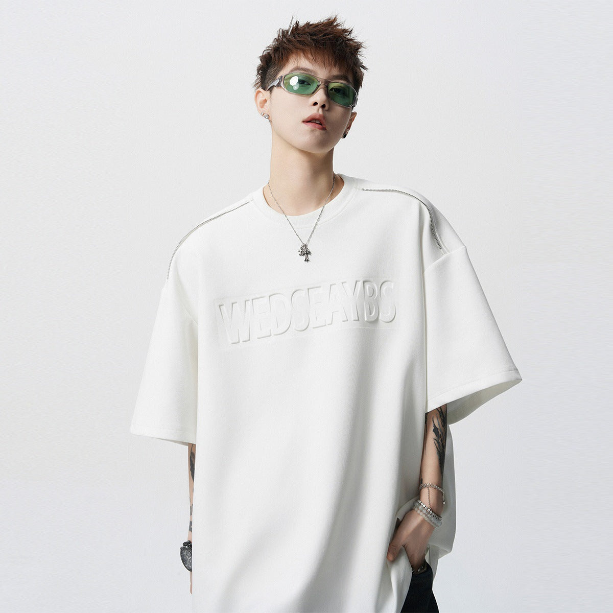 Heavy Short Sleeve t Men's T-shirt2025New Summer Outfit Letter Print Loose Casual Round Neck Short Sleeve T-Shirt ins