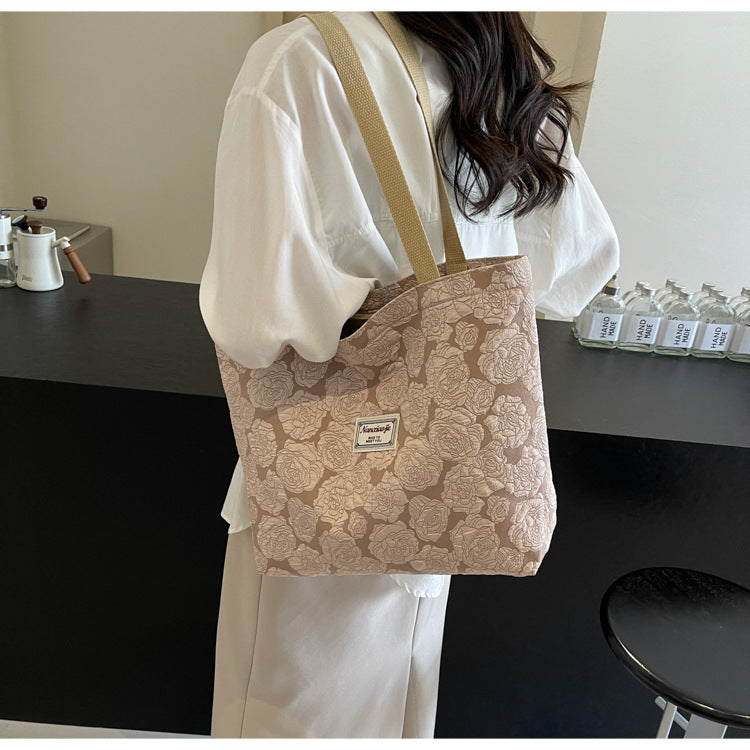 South Korea ins Unique Canvas Bag2024New Fashion Commuting Tote Bag Female College Student Class Shoulder Bag