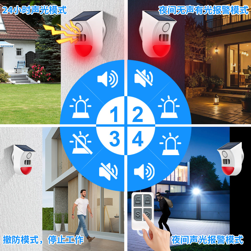 Cross-border Solar Sound and Light Alarm Light Anti-theft Alarm Human Body Infrared Sensor Orchard Remote Control Alarm