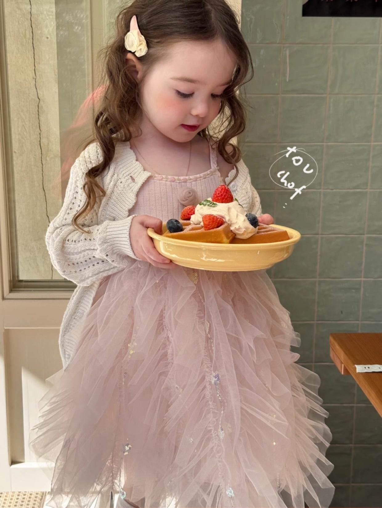 Girls Korean Style Cotton Strap Floral Mesh Princess Dress