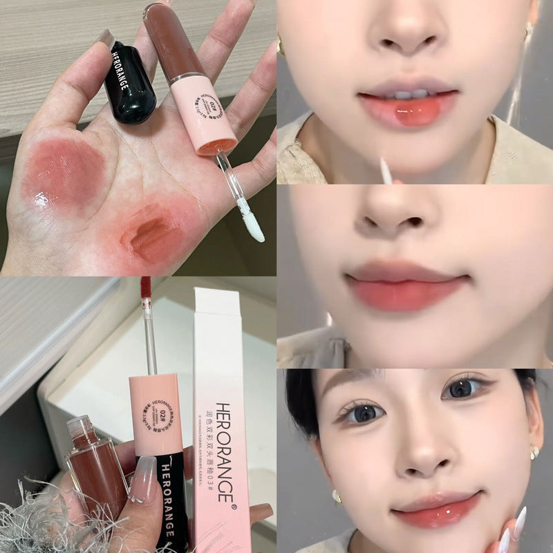 HERORANGE Moisturizing Dual-Ended Lip Gloss Velvet Matte Water Gloss Mirror Double Texture Non-Sticky Lipstick HR499