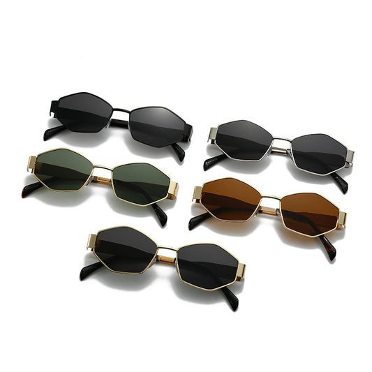Cross-Border New Diamond-Shaped Glasses Arc de Triomphe Fashion Internet Celebrity Sunglasses Metal Small Frame Polygonal Sunshade Sunglasses