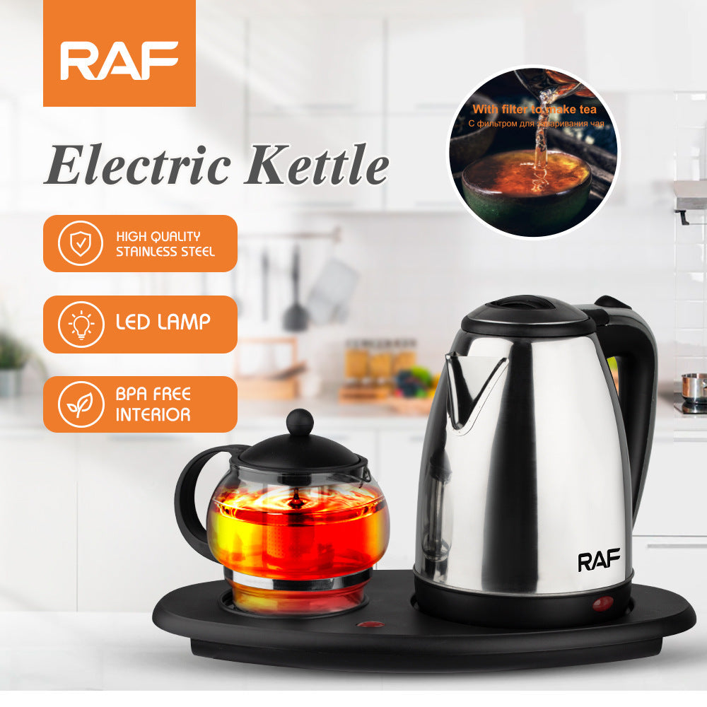 European Standard Cross-Border Tea Set Electric Kettle Stainless Steel Insulated Electric Kettle Tea Set Tray