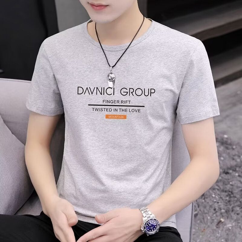 T Solid Color Short Sleeve T-Shirt2025New Short Sleeve Men's Summer Round Neck Trendy Printed Top Half Sleeve Personalized Print