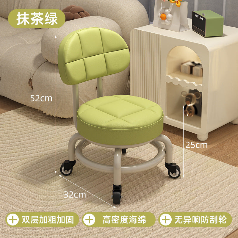 Universal Wheel Small Stool with Wheels, Low Stool for Home, Shoe Changing Stool, Living Room Children's Round Stool with Wheels, Silent Wheels