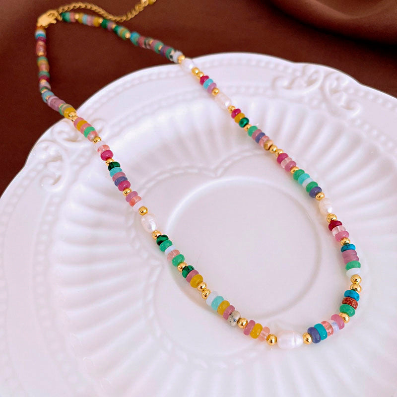 Baroque Freshwater Pearl Necklace Simple Elegant Colorful Beaded Collarbone Chain Niche Light Luxury High-End Sense Necklace for Women