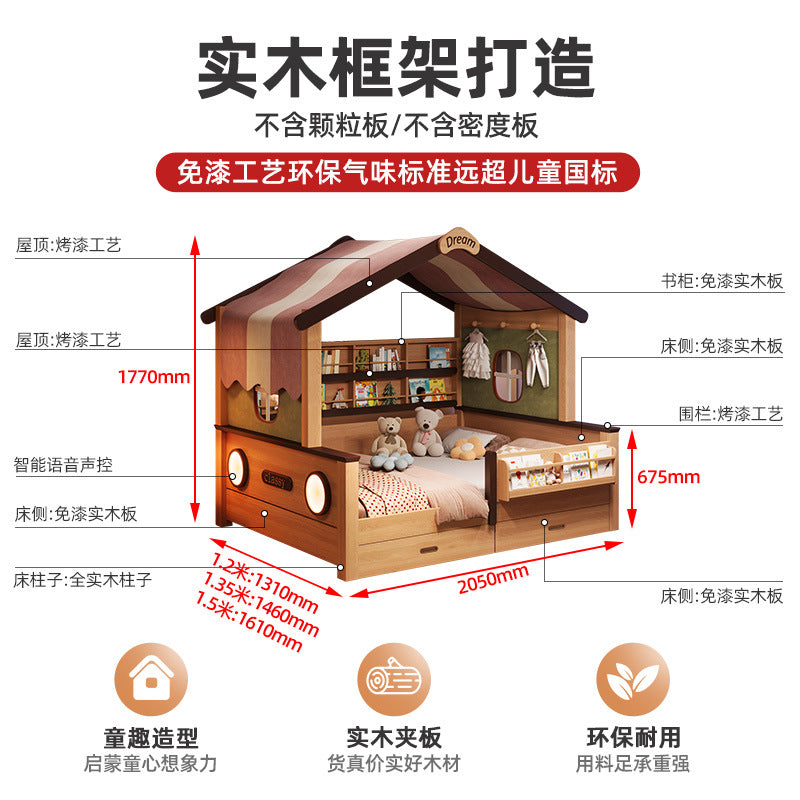 Children's Bed with Integrated Bunk, Space-Saving Bed with Guardrail, Double Tatami, Girl's Treehouse Princess1.35Bunk bed