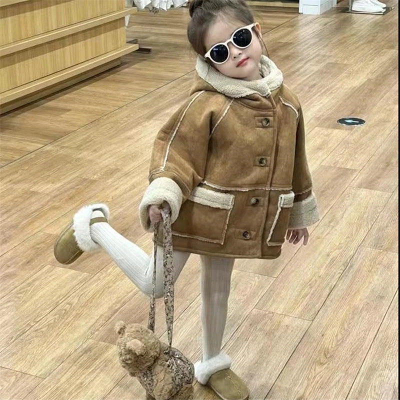 Korean Children's Winter New Melard Lamb Wool Double-Sided Fur Thickened Coat for Boys and Girls Trendy Overcoat