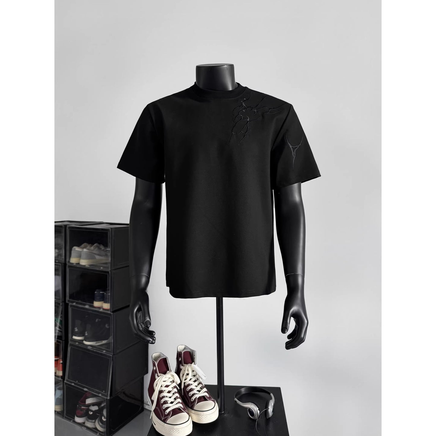 Lightning Embroidered Short Sleeve t Men's Summer New Loose American Retro High Street Round Neck Half Sleeve T-Shirt