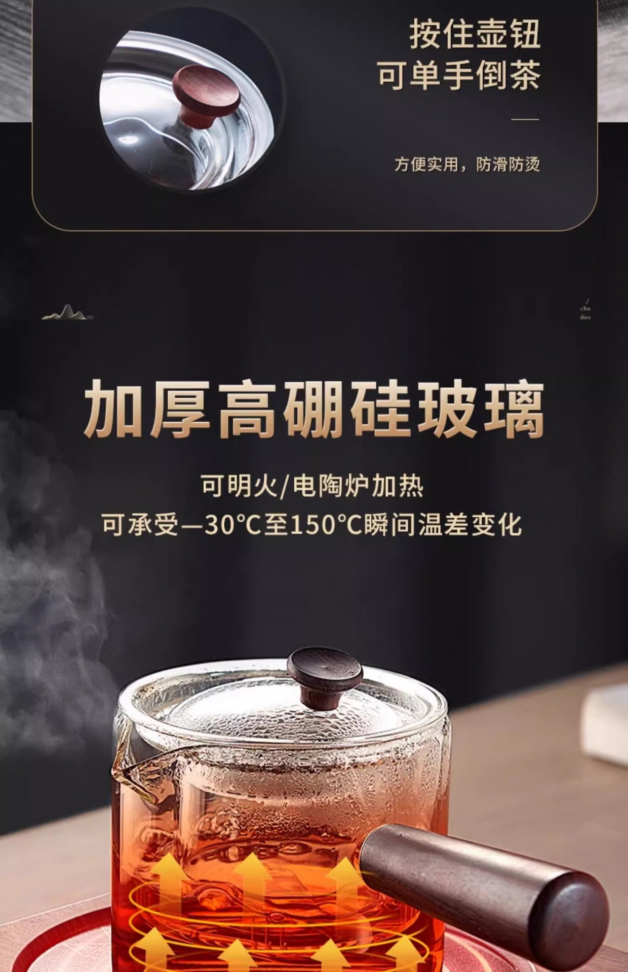 High Temperature Resistant Glass Filter Teapot Health Pot Side Wooden Handle Anti-scalding Teapot Tea Maker Flower Teapot Tea Set