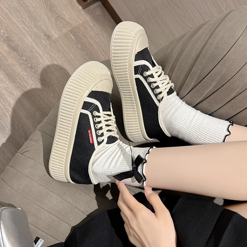 Summer New Trendy Women's Shoes Korean Style Canvas Shoes Thick Sole Loafers Fashion ins White Sneakers Platform Shoes Soft Sole