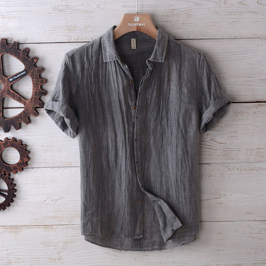Japanese Retro Linen Short Sleeve Shirt Men's Summer Casual Thin Breathable Loose Half Sleeve Cotton Linen Shirt