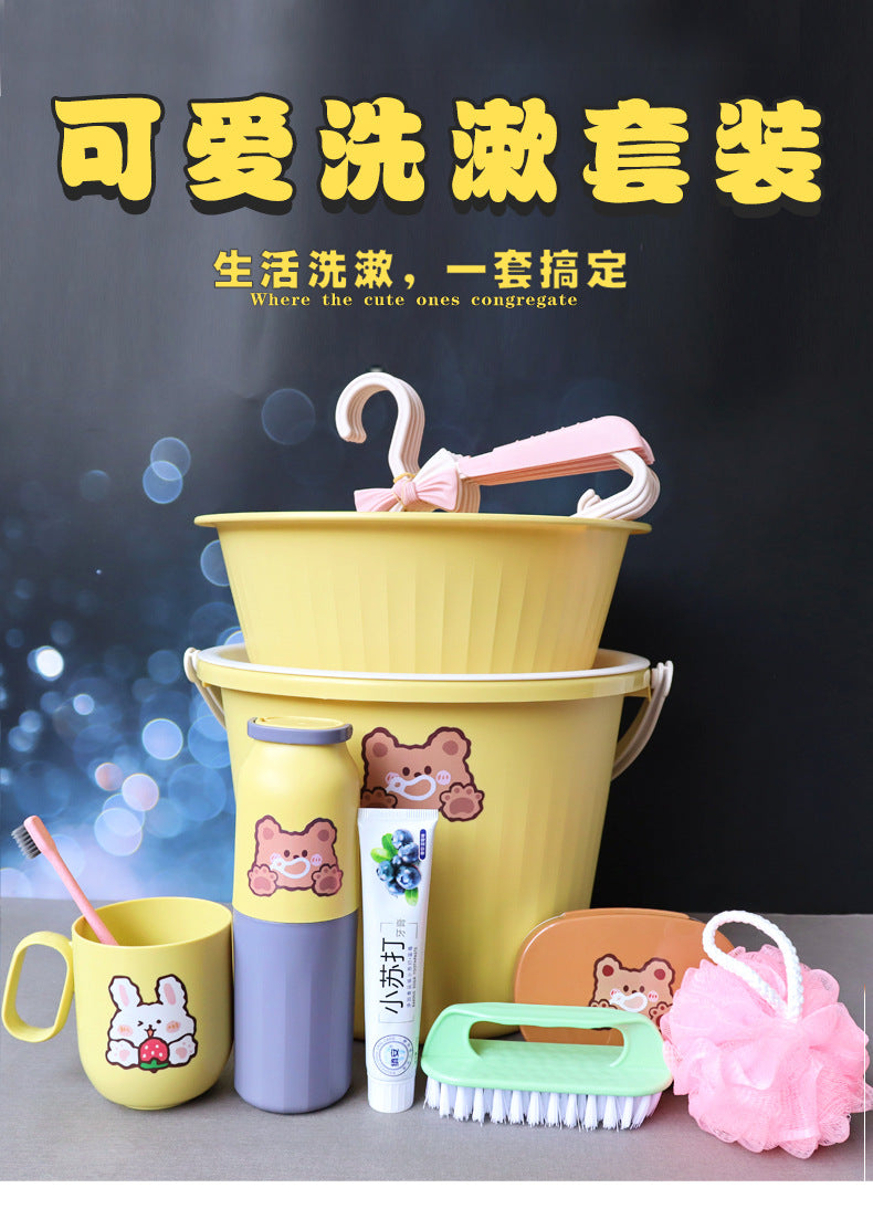 Back-to-School Season Toiletries Set Washbasin Bucket Tooth Cup Soap Dish Shoe Brush for Male and Female Students Dormitory11Set