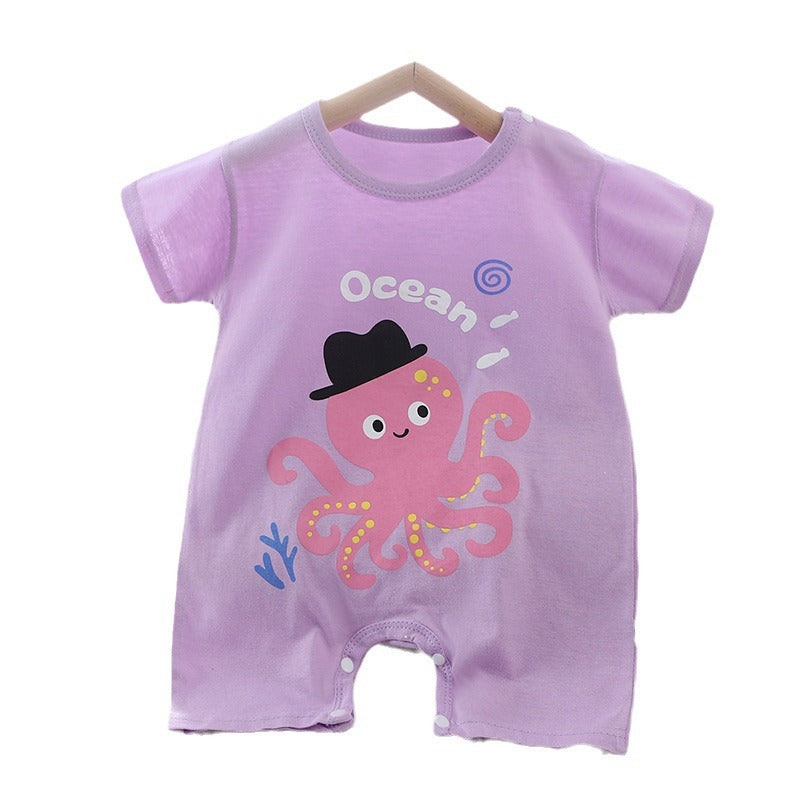 Summer New Infant Crawling Suit Pure Cotton Korean Version Thin Boys' Short Sleeve Girls' One-Piece Romper
