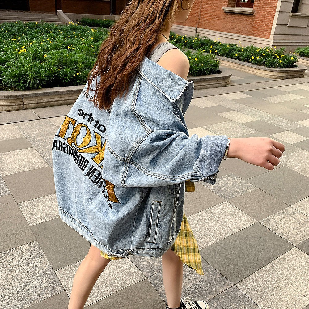 Amazon New Loose Denim Jacket for Women bf Embroidered Plus Size Cardigan Jacket Trendy Denim Jacket