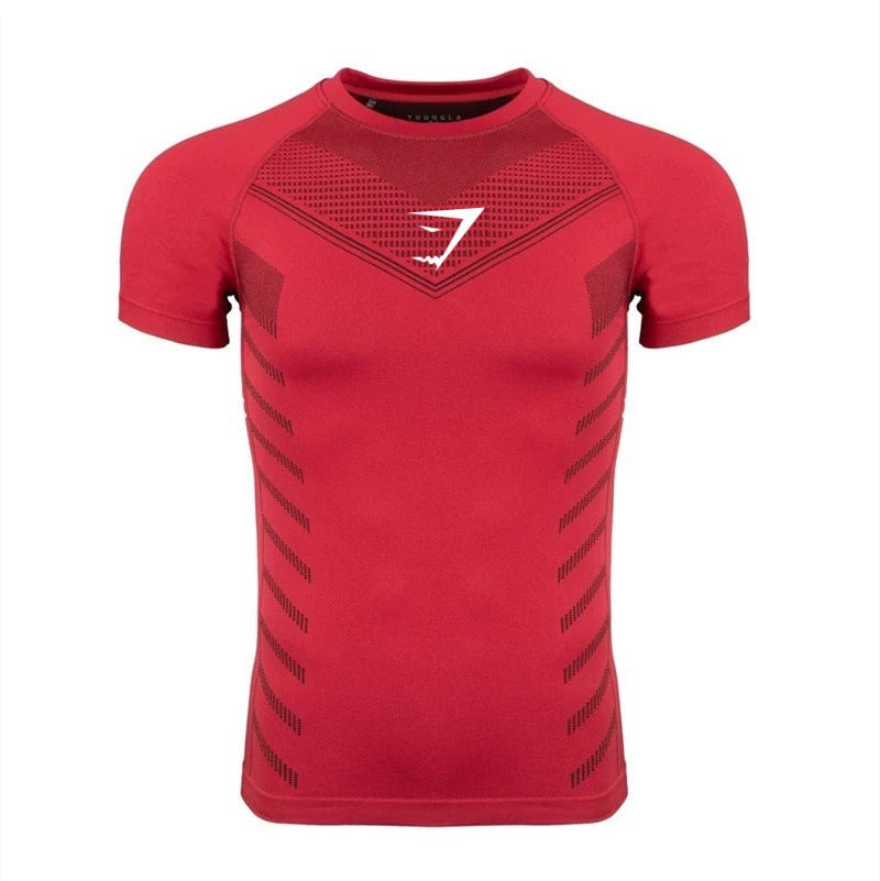 Foreign Trade Hot-Selling Cross-Border Men's Sports Running Fitness Quick-Dry Short Sleeve Tights3D 3D Printing GYMSHARK