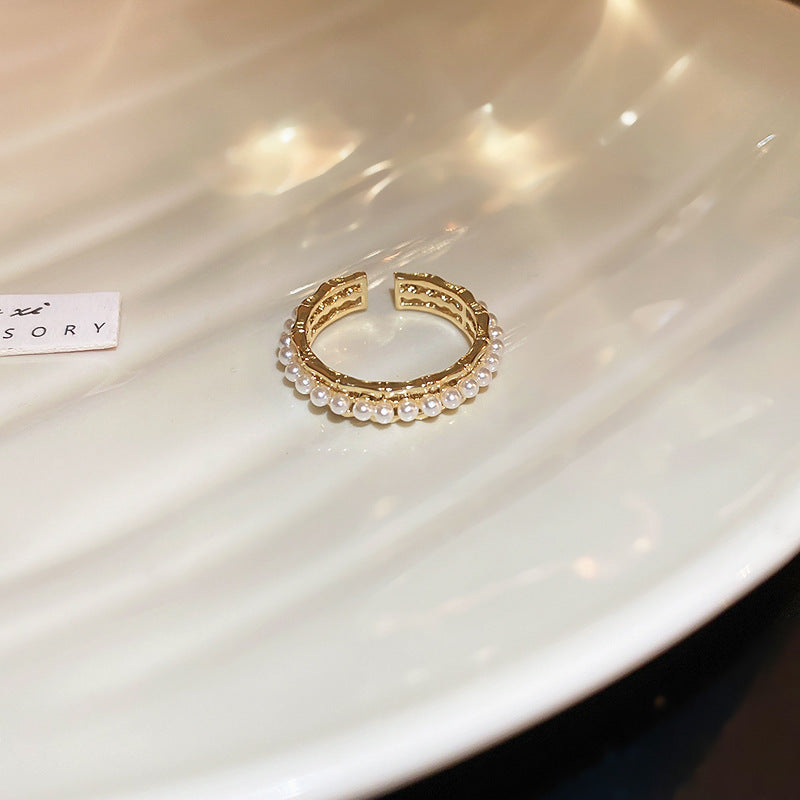 Real Gold Plated Baroque Pearl Tulip Flower Open Ring Korean Fresh Sweet Forest Style Light Luxury Jewelry