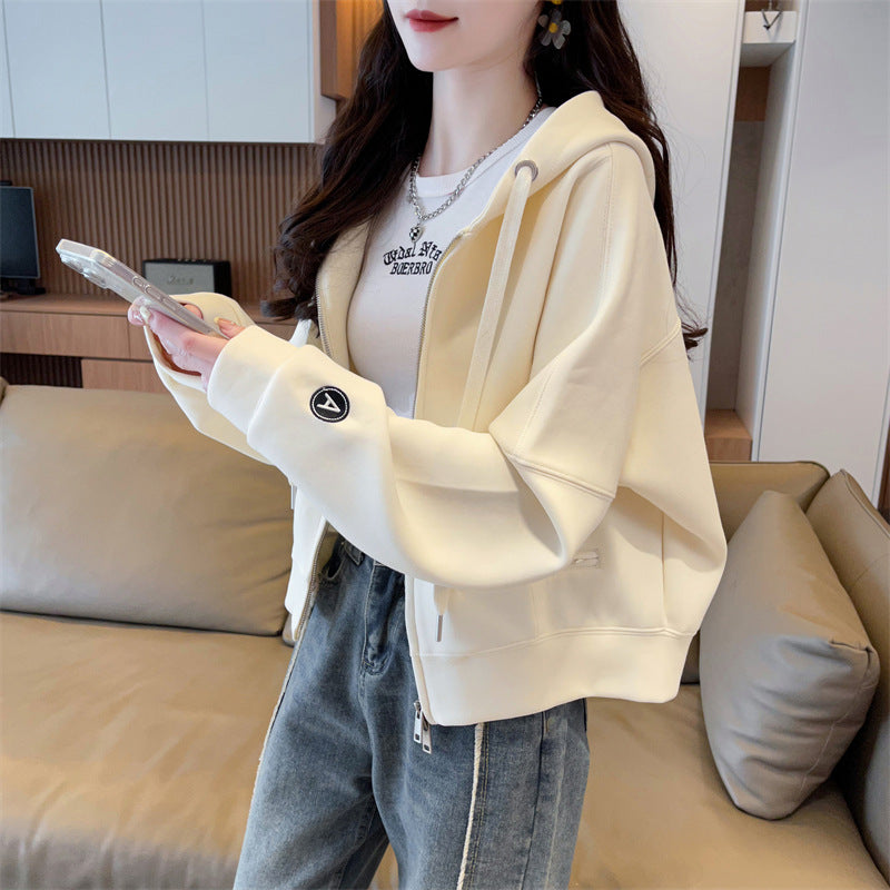 Spring and Autumn Short Hooded Sweatshirt Jacket for Petite Women, New Thin Loose Stylish Zipper Cardigan for Autumn and Winter
