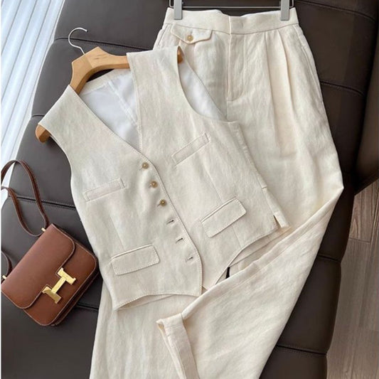 2025Summer New Korean Fashion Design Sense Elegant Suit Vest+Wide Leg Pants Two-Piece Set ins Fashion
