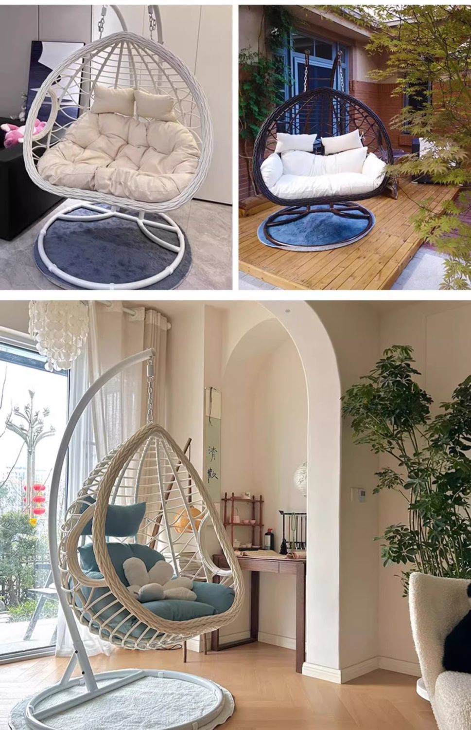 Outdoor Hanging Basket Chair Swing Courtyard Double Hanging Chair Home Balcony Indoor Internet Celebrity Bird's Nest Hammock Rattan Chair Rocking Chair