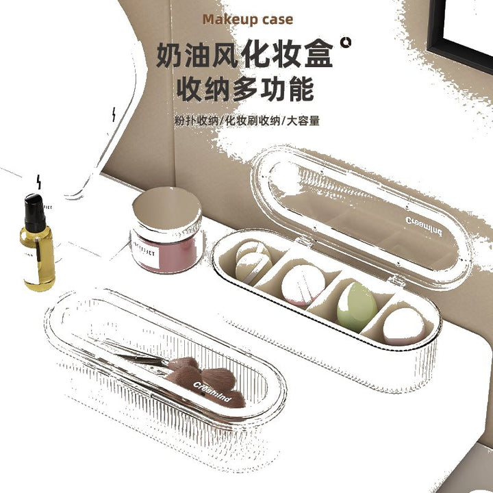 透明带盖化妆刷收纳盒防尘高级感梳妆台整理盒大容量粉扑美妆盒子