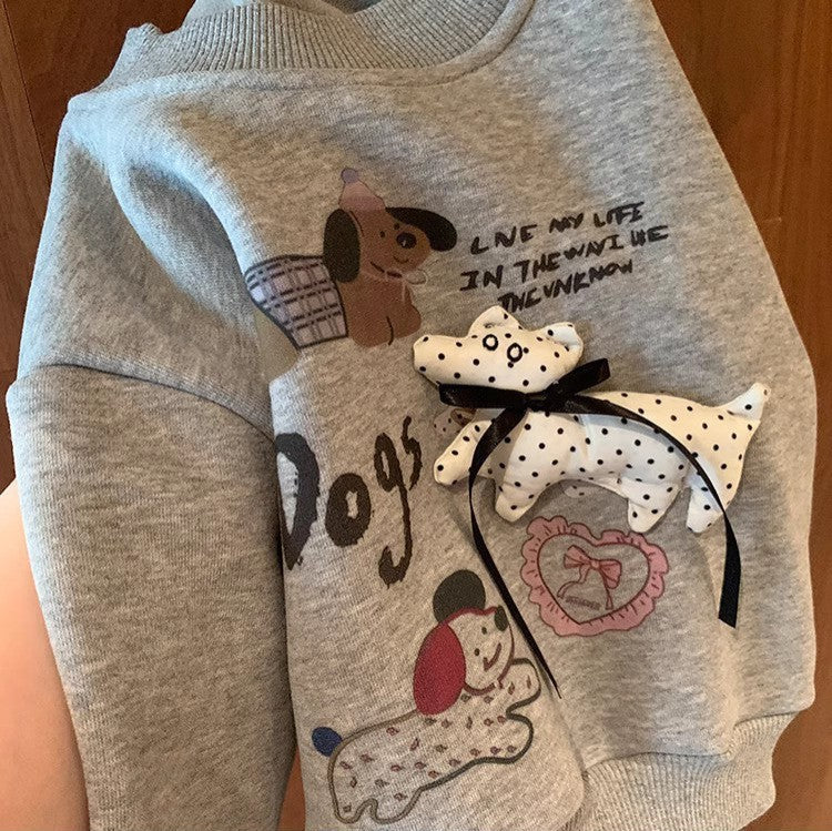 Sweet Little Girl Fleece Sweatshirt New Winter Outfit for Little Girls Korean Style1-8Two-piece set with integrated fleece
