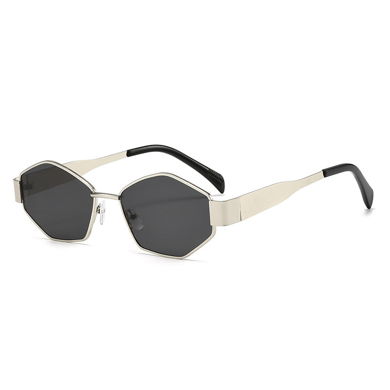 Cross-Border New Diamond-Shaped Glasses Arc de Triomphe Fashion Internet Celebrity Sunglasses Metal Small Frame Polygonal Sunshade Sunglasses