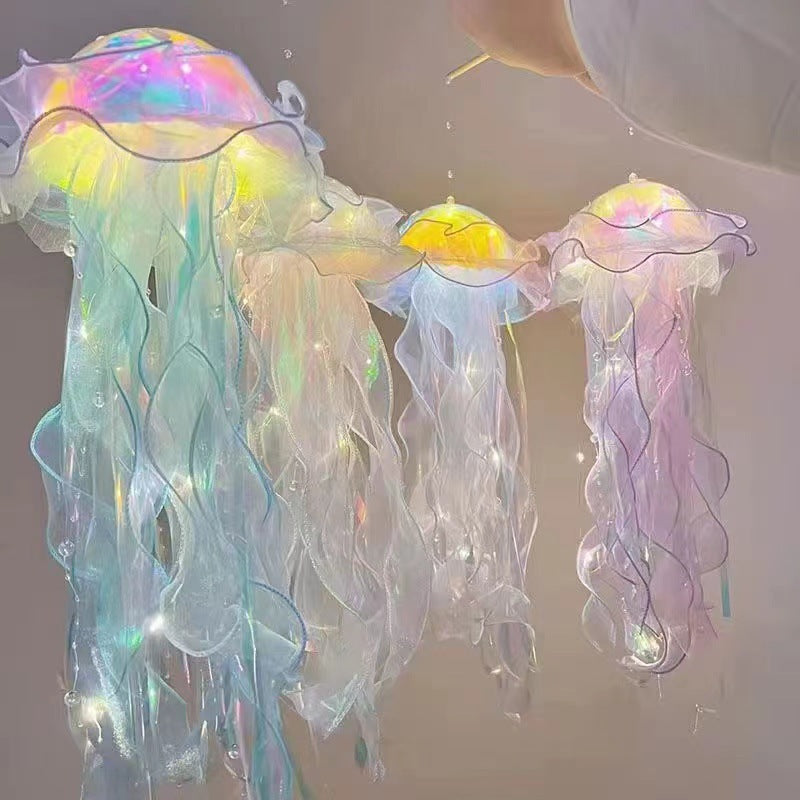 New Handheld Glowing Jellyfish Lantern with Colorful Streamers, Flashing Night Light for Children, Street Stall Night Market Octopus Light Toy