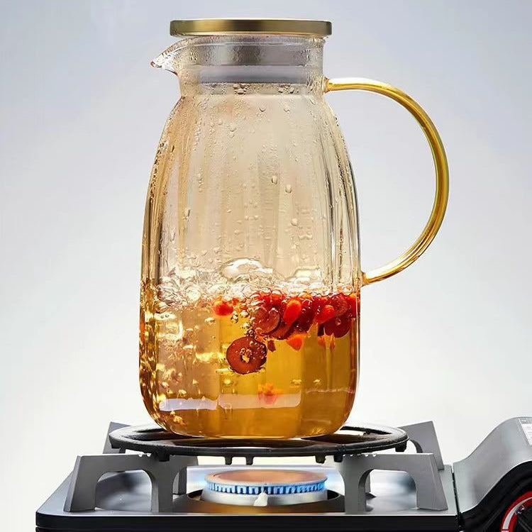High Borosilicate Glass Cold Water Pitcher Large Capacity Metal Lid Household Transparent Set High Temperature Resistant Explosion-Proof Cold Water Pitcher