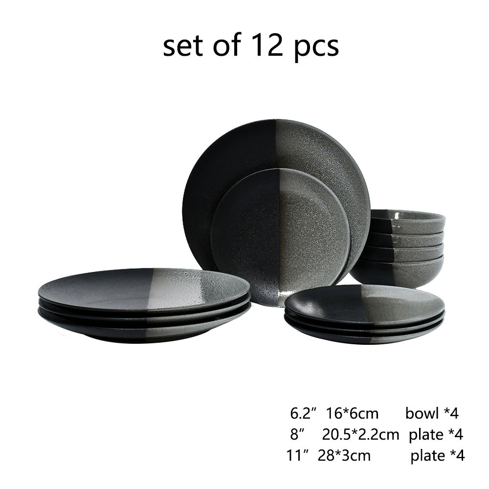 ceramic black plates bowl dinnerware Set of 4 set of 16Set