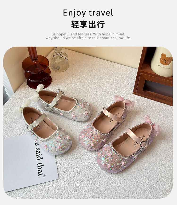 Princess shoes for girls2025Spring New Children's Crystal Shoes for Girls, Soft Sole Leather Shoes to Match Dresses, Spring Edition