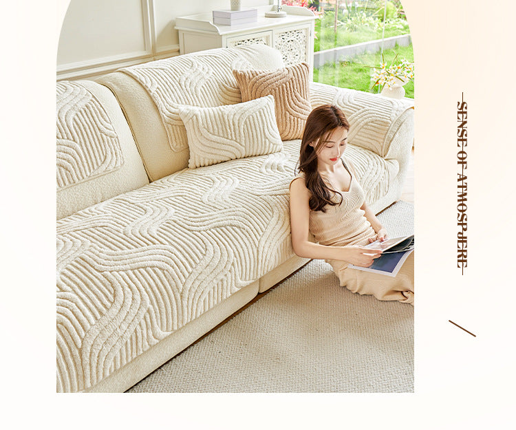 cream-style autumn and winter plush sofa Non-Slip Sofa Cover